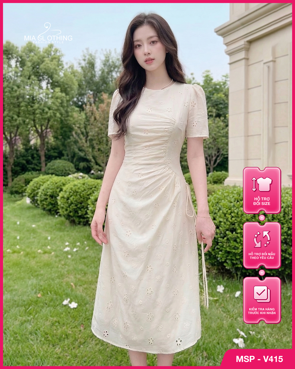 Váy boil thêu cao cấp thiết kế nhún eo nhẹ nhàng tinh tế