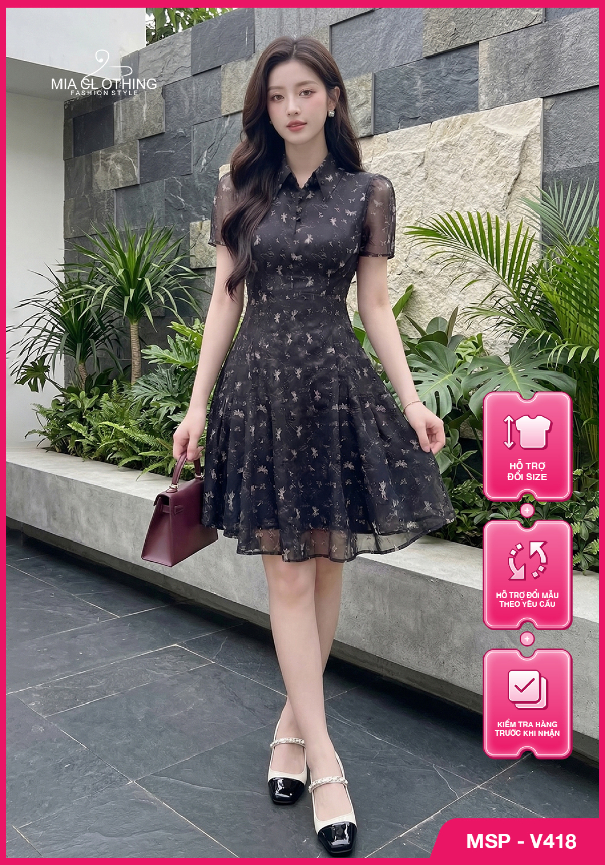 Váy tơ thiết kế cổ bẻ thanh lịch cho nàng đi chơi đi tiệc 1