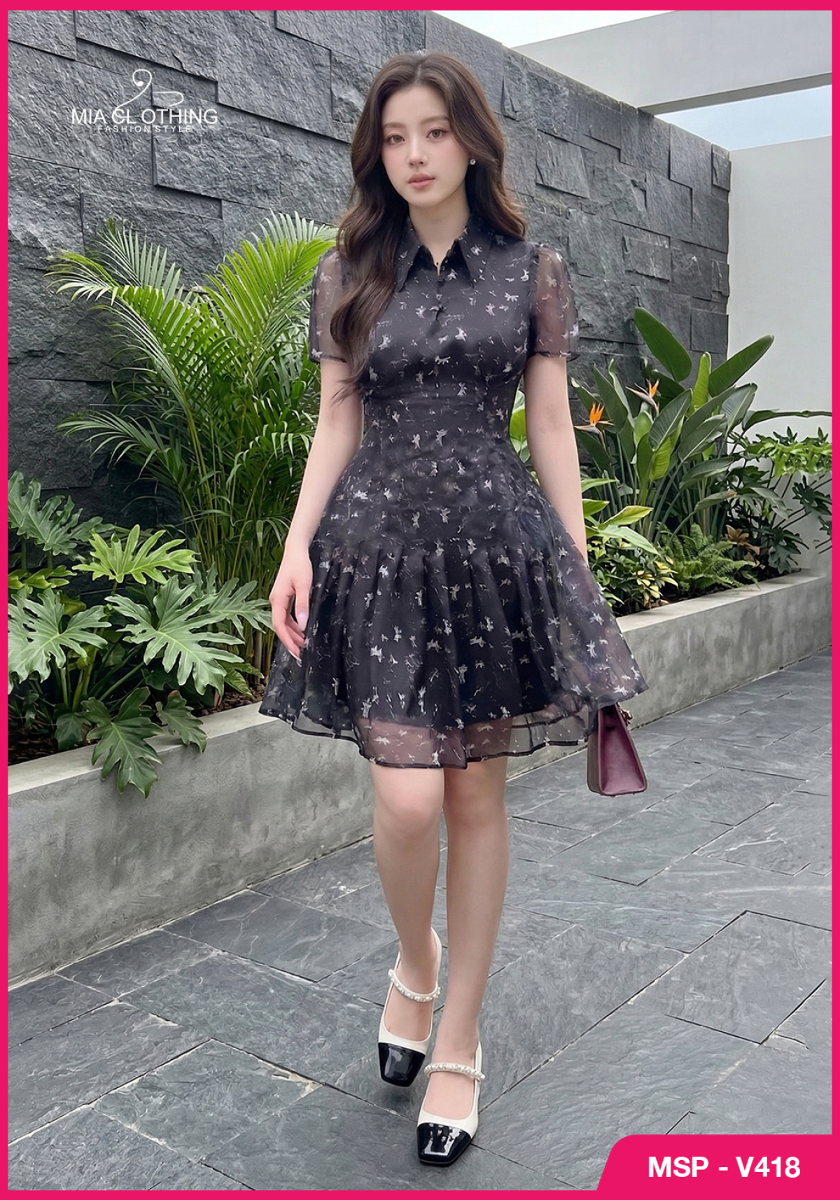 Váy tơ thiết kế cổ bẻ thanh lịch cho nàng đi chơi đi tiệc 3