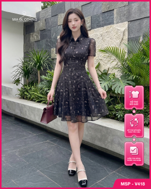 Váy tơ thiết kế cổ bẻ thanh lịch cho nàng đi chơi đi tiệc