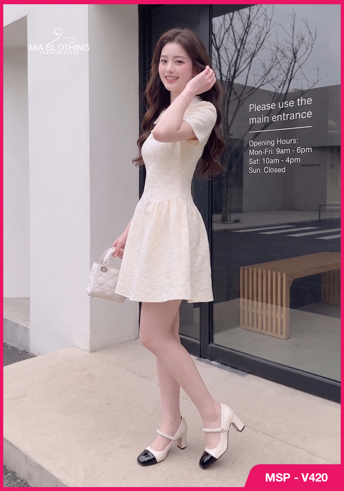 Váy xốp hoa nổi phối cườm cổ thiết kế tiểu thư ngọt ngào sang trọng 3