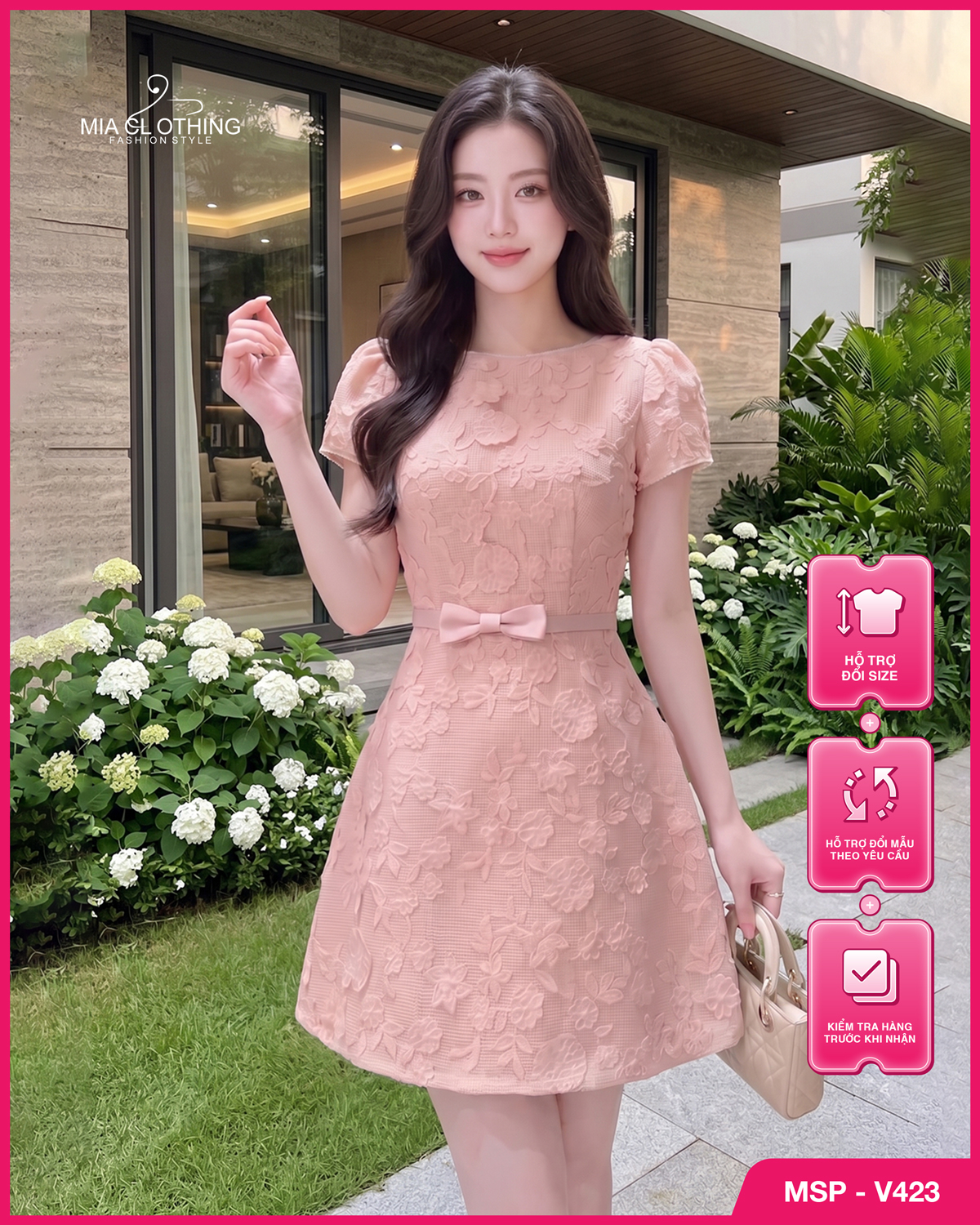 Váy ren thiết kế hoạ tiết nổi 3D tiểu thư sang trọng và thanh lịch