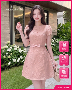 Váy ren thiết kế hoạ tiết nổi 3D tiểu thư sang trọng và thanh lịch