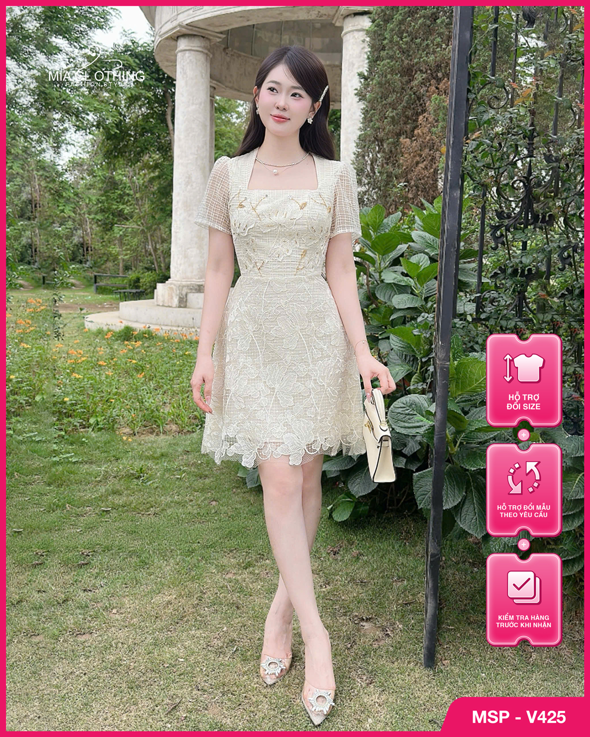 Váy ren cao cấp thiết kế họa tiết thanh lịch và sang trọng