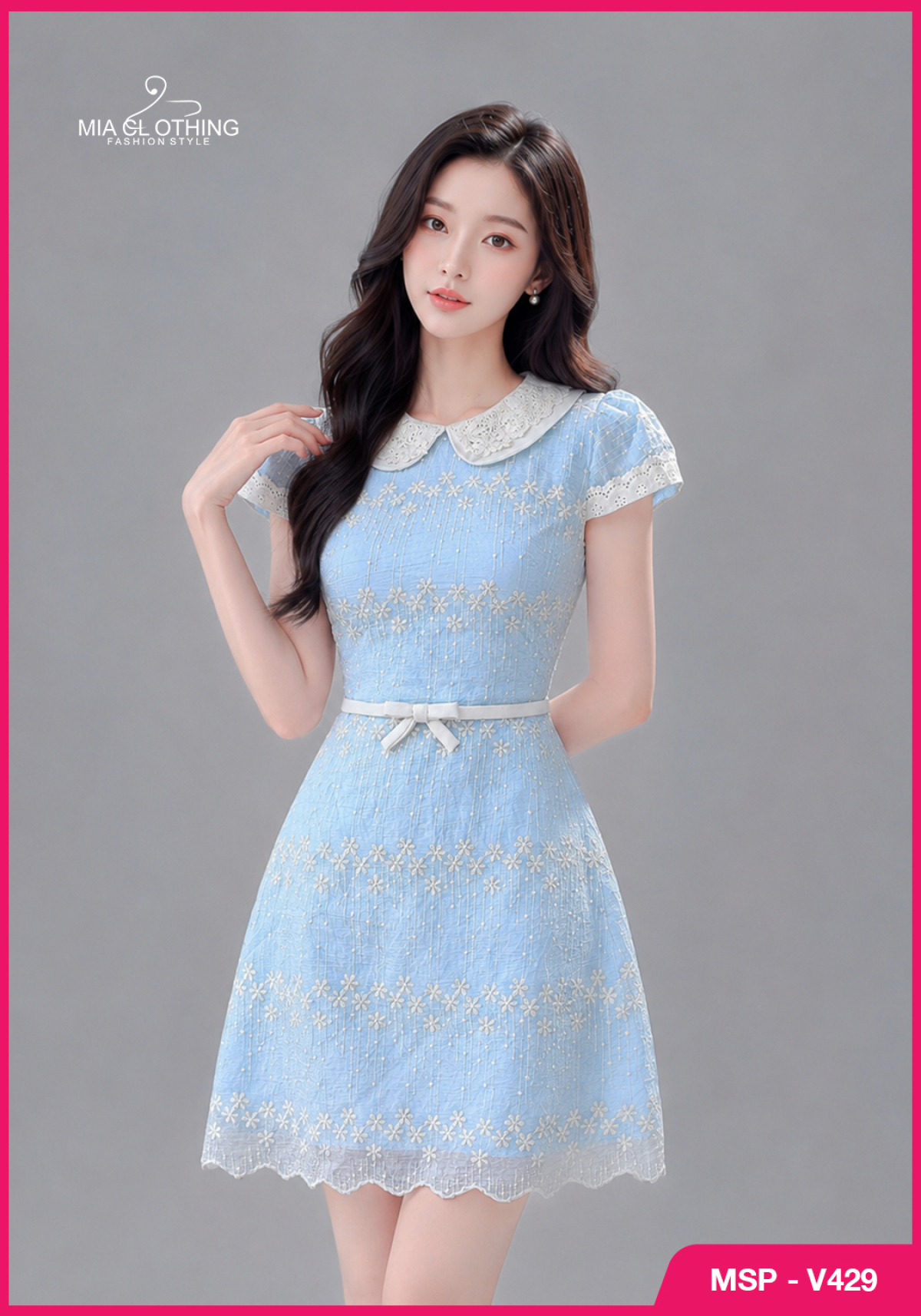 Váy boil thêu nổi thiết kế cổ ren tiểu thư sang trọng và thanh lịch 3