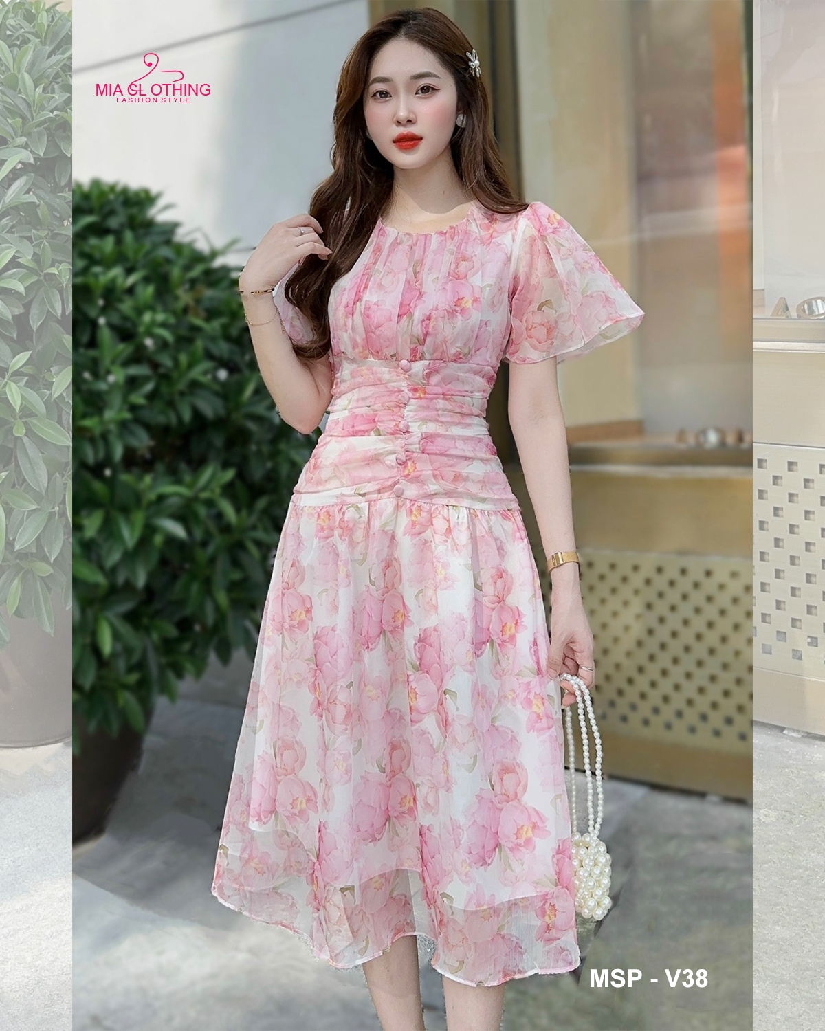 [ HẾT HÀNG ] Váy thiết kế hồng xếp ly ngực cho nàng đi chơi hay hẹn hò