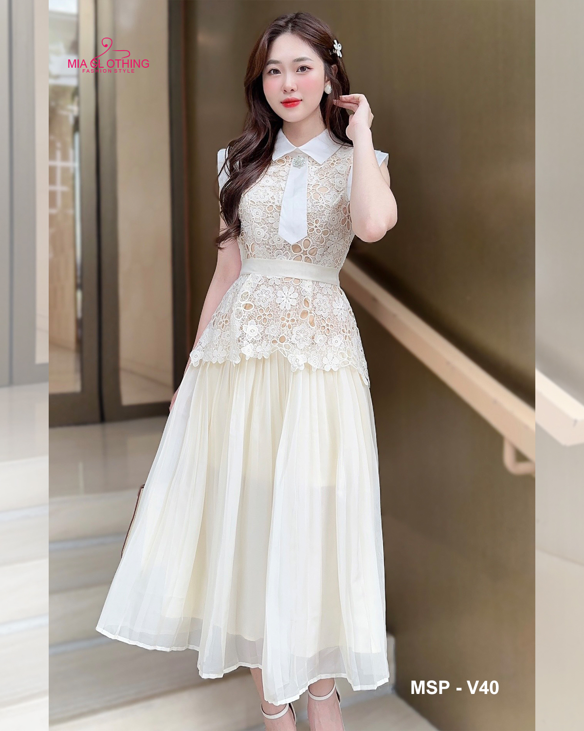 [ HẾT HÀNG ] Đầm ren thiết kế phối đai liền sang trọng thanh lịch