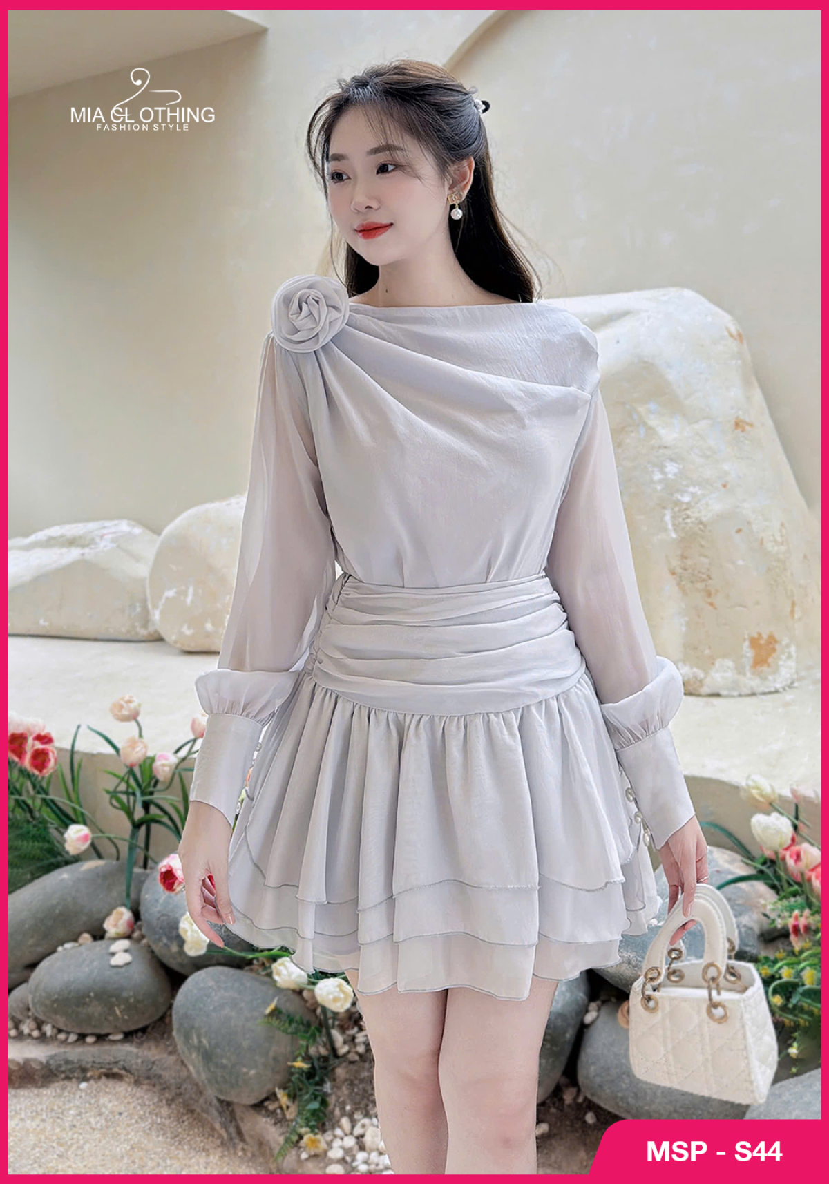 Set tơ thiết kế áo kèm chân váy tiểu thư dễ thương 4