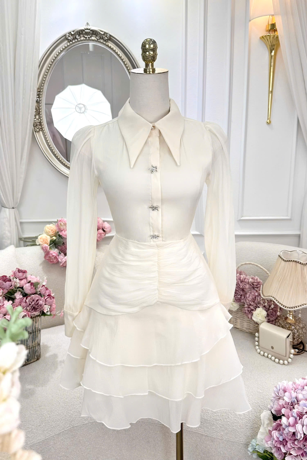 Váy tơ xếp tầng tiểu thư thiết kế thanh lịch và sang trọng 5