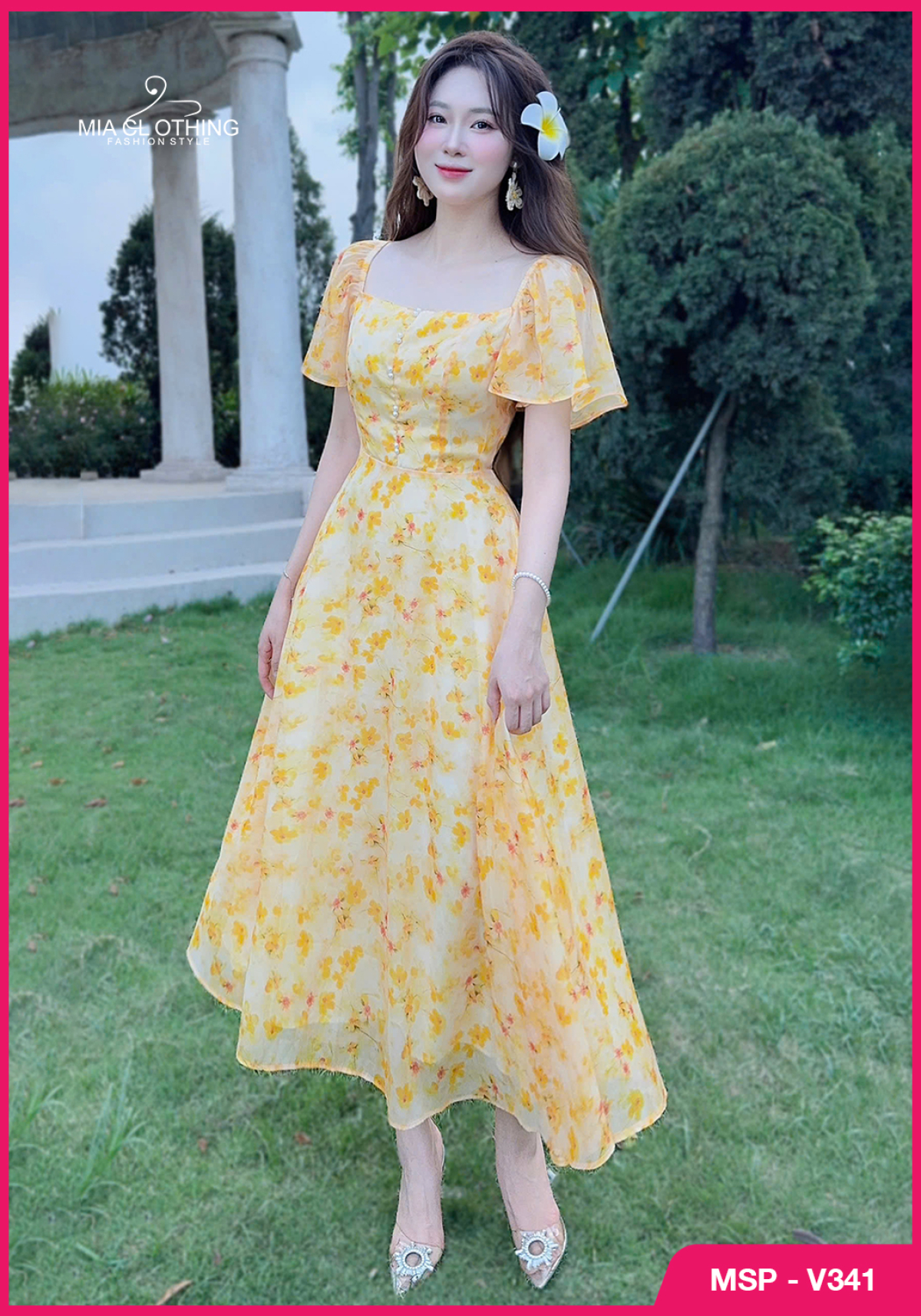 Váy tơ hoa nhẹ nhàng tiểu thư đi chơi đi du lịch  5