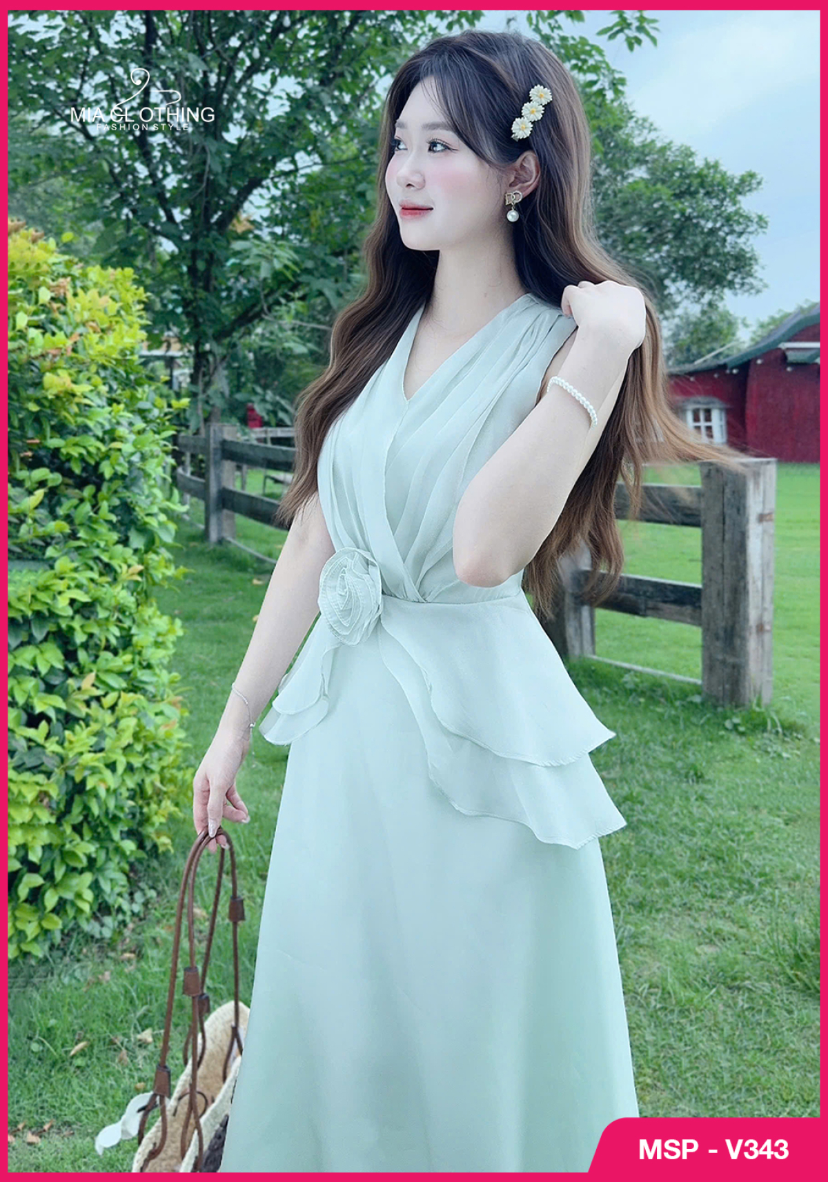 Váy tơ xếp ly ngực thiết kế quấn hoa nhẹ nhàng tinh tế 4