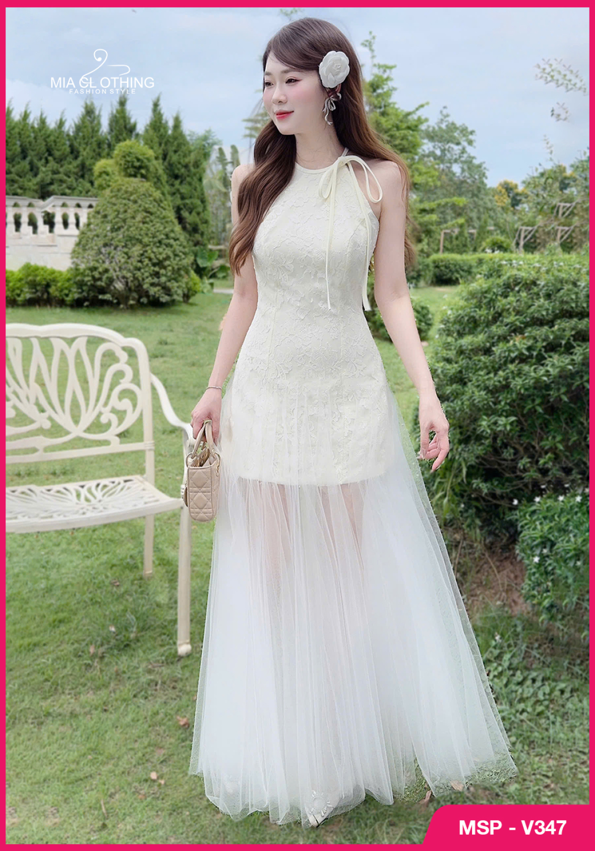 Váy ren phối lưới thiết kế tiểu thư dự tiệc sang trọng 5