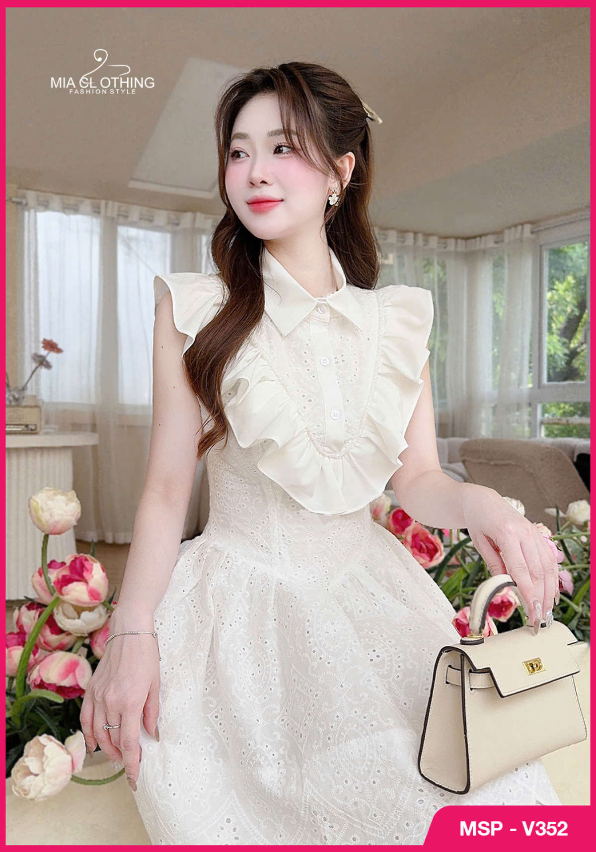 Váy boil thêu xếp tầng thiết kế tiểu thư thanh lịch và sang trọng 4