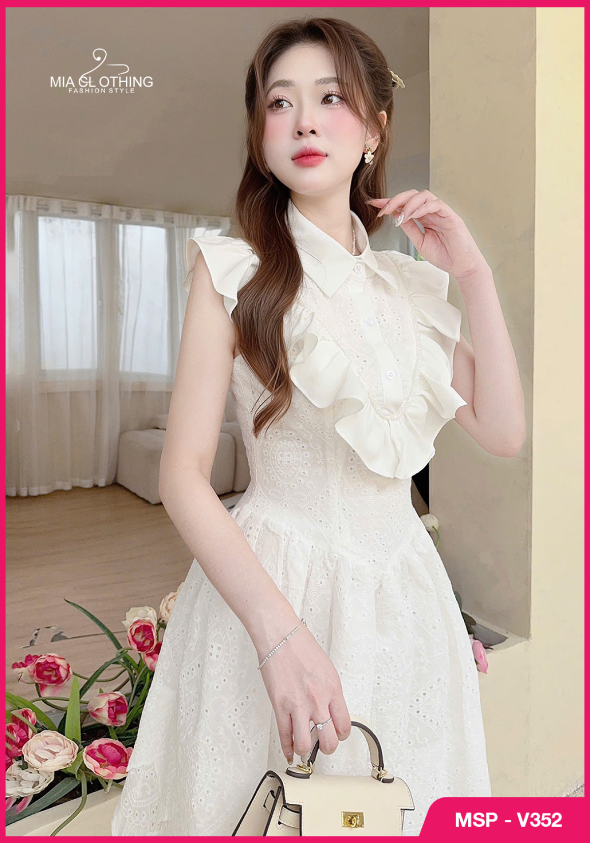 Váy boil thêu xếp tầng thiết kế tiểu thư thanh lịch và sang trọng 5