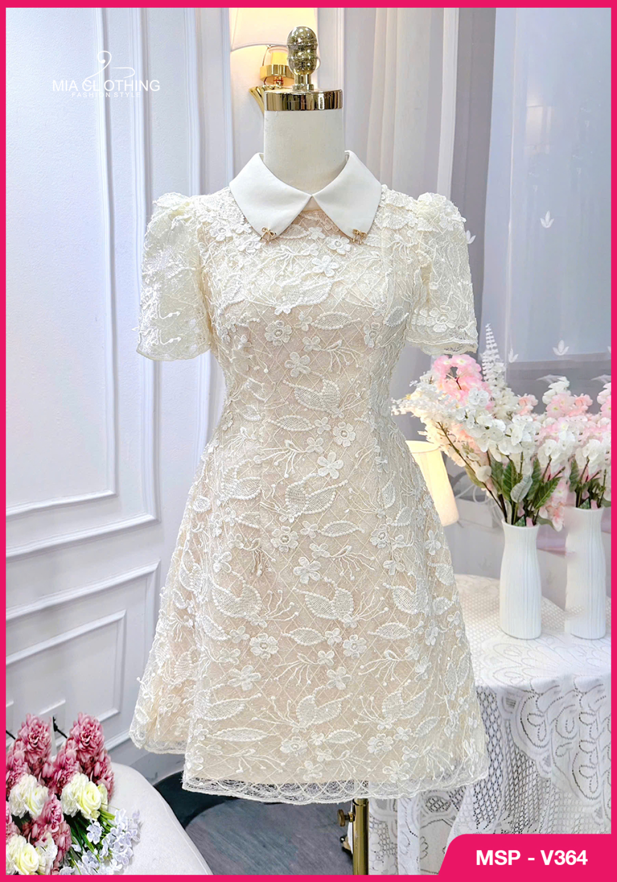 Váy ren họa tiết nổi thiết kế thanh lịch và sang trọng 5