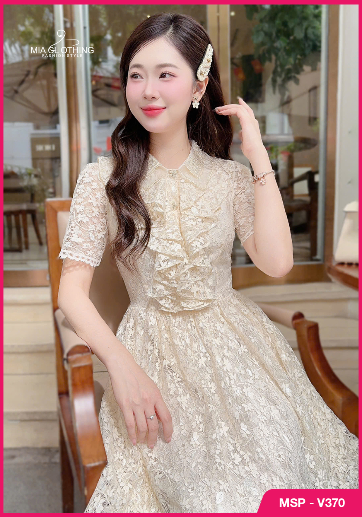 Váy ren cổ cườm thiết kế tiểu thư thanh lịch và sang trọng 6