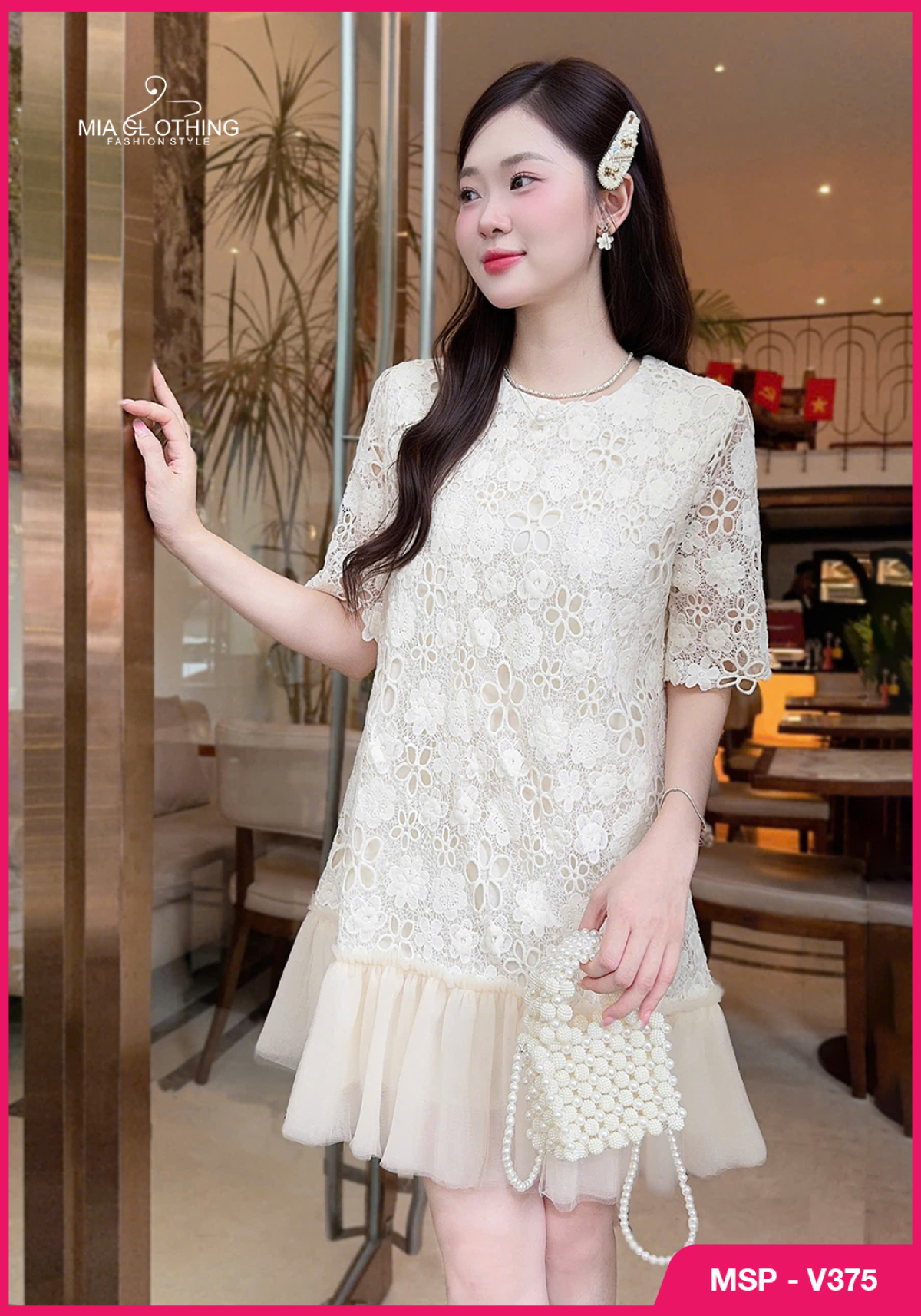 Đầm ren phối tơ thiết kế form suông sang xịn, thanh lịch 5
