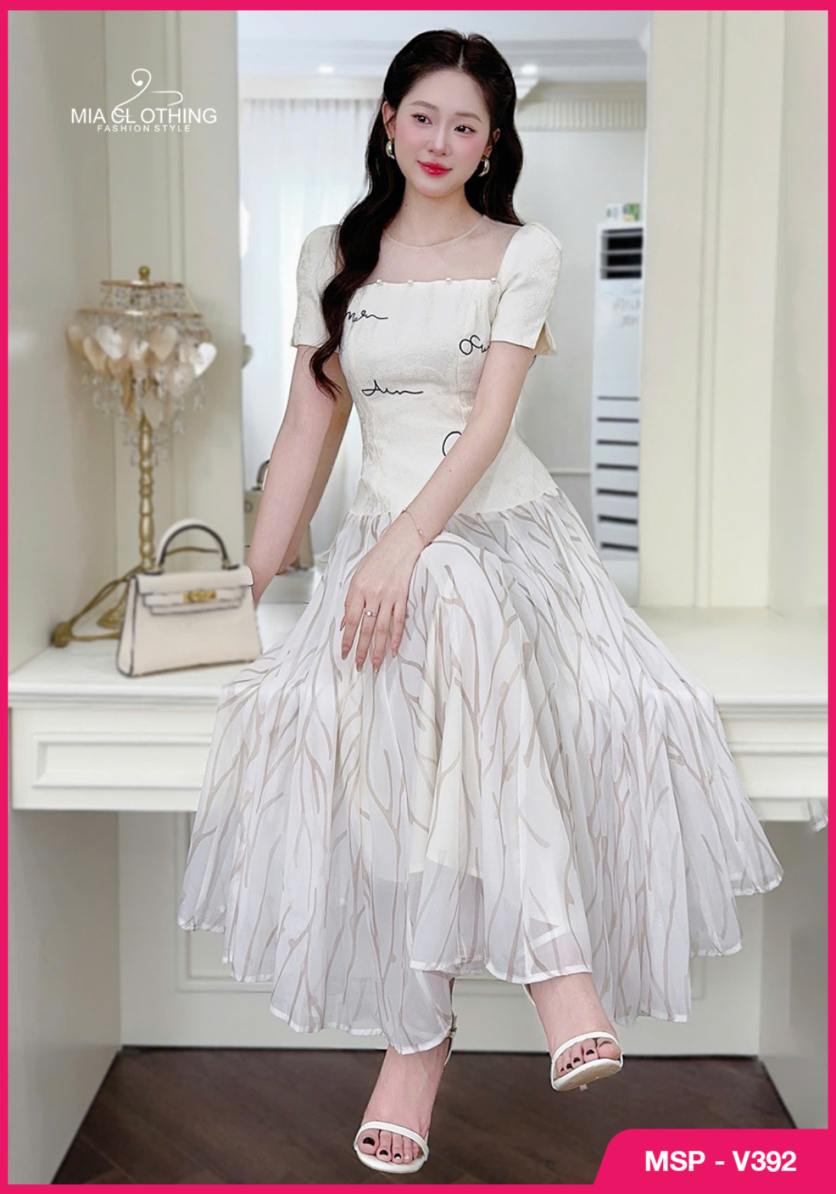 Váy tơ phối gấm thiết kế thanh lịch và ngọt ngào 4