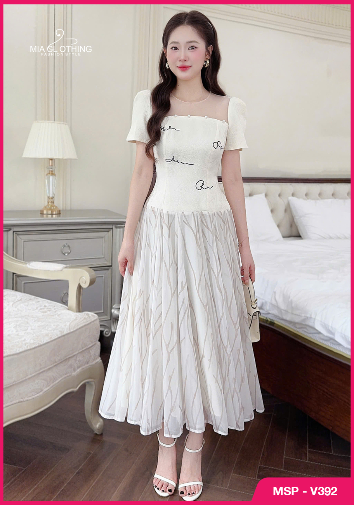 Váy tơ phối gấm thiết kế thanh lịch và ngọt ngào 5