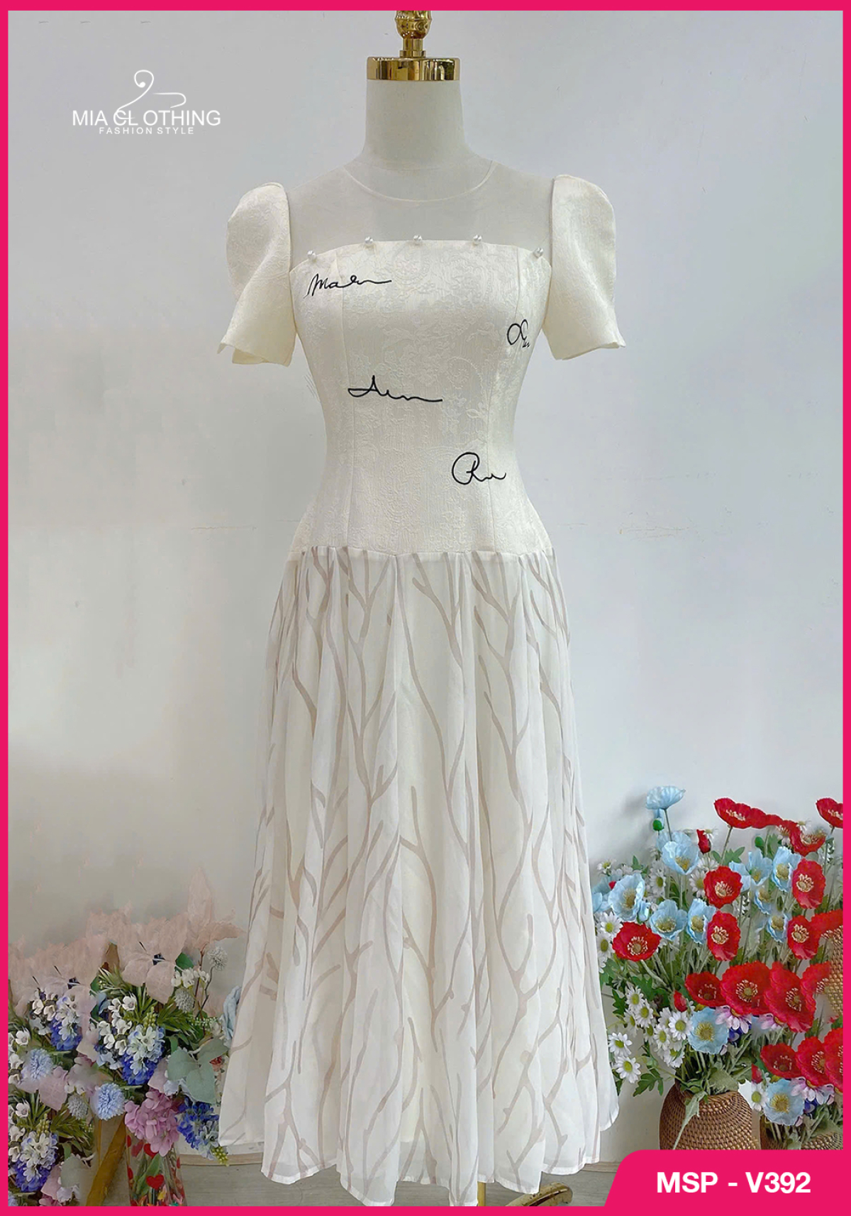 Váy tơ phối gấm thiết kế thanh lịch và ngọt ngào 6