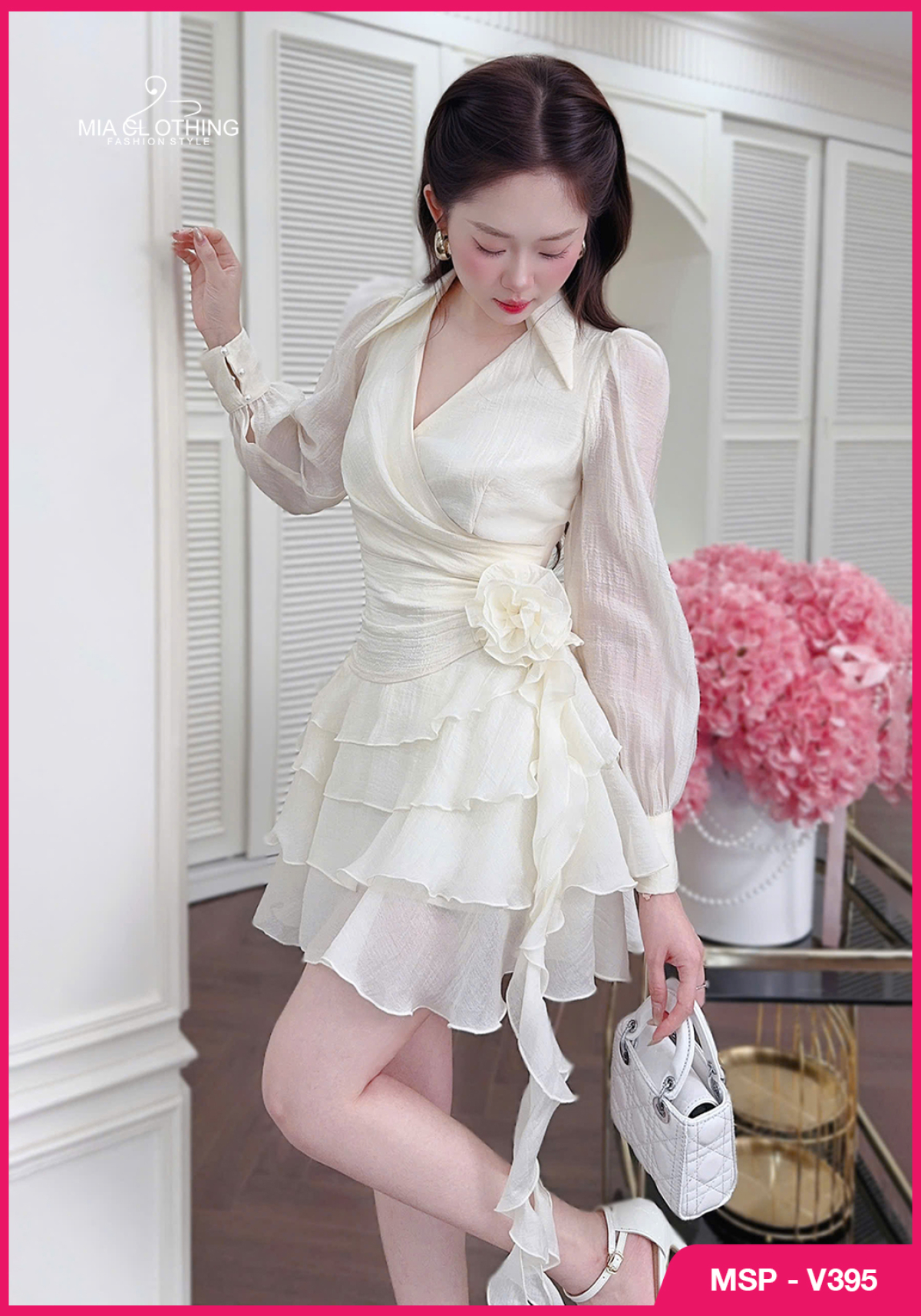 Váy tơ xếp tầng thiết kế hoa eo tiểu thư ngọt ngào 4