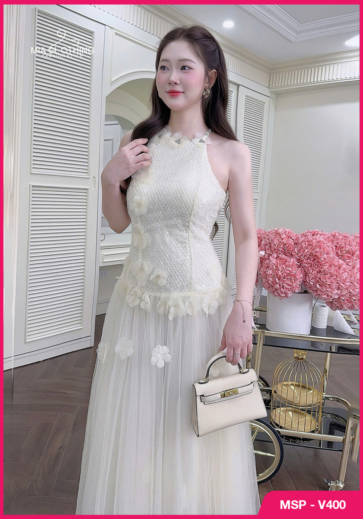 Váy kim sa phối lưới thiết kế tiểu thư dự tiệc sang trọng tinh tế 4