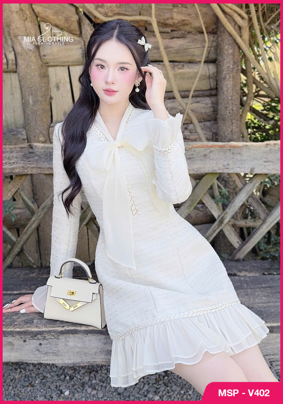 Váy dạ thiết kế phối nơ tiểu thư xinh sắn sang trọng 5