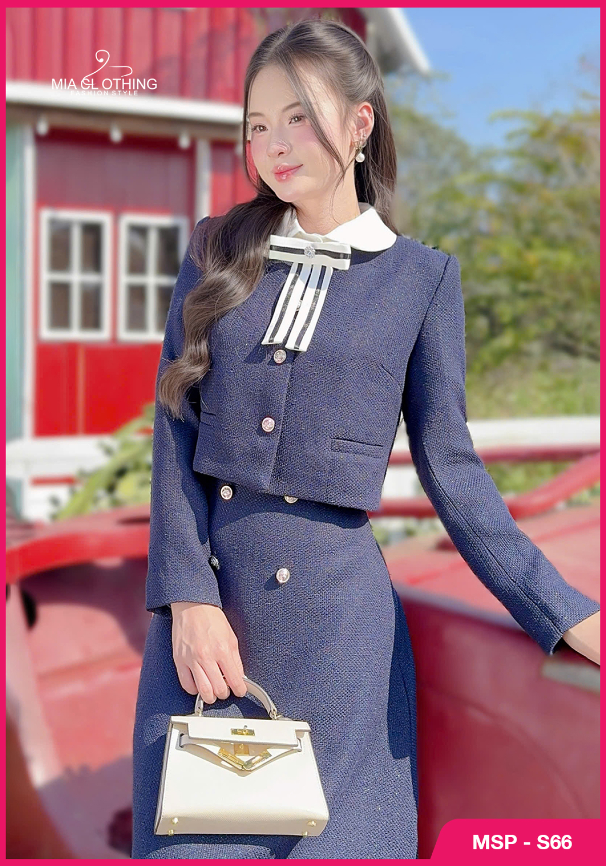 Set dạ áo kèm chân váy cao cấp thiết kế tiểu thư thanh lịch 4