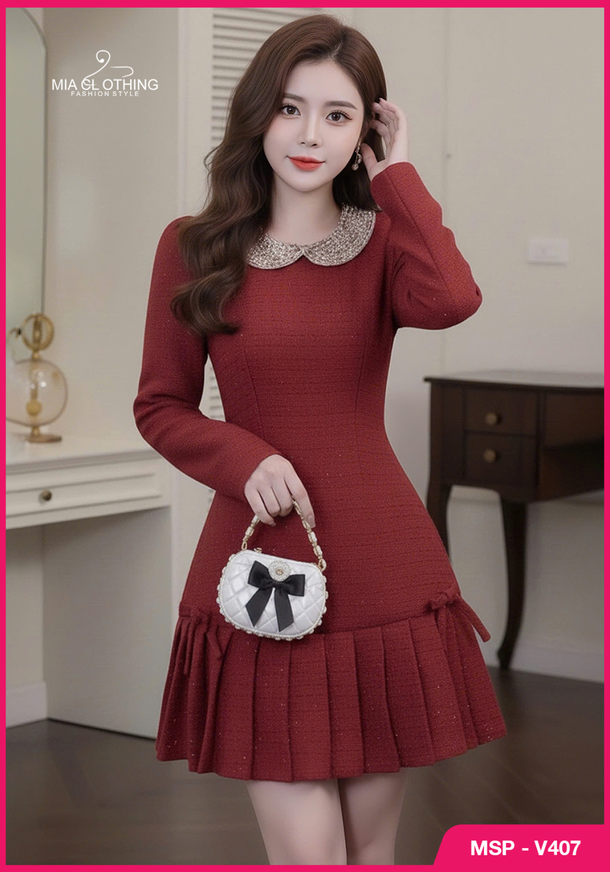 Váy dạ cổ cườm thiết kế chân ly sang trọng và thanh lịch 5