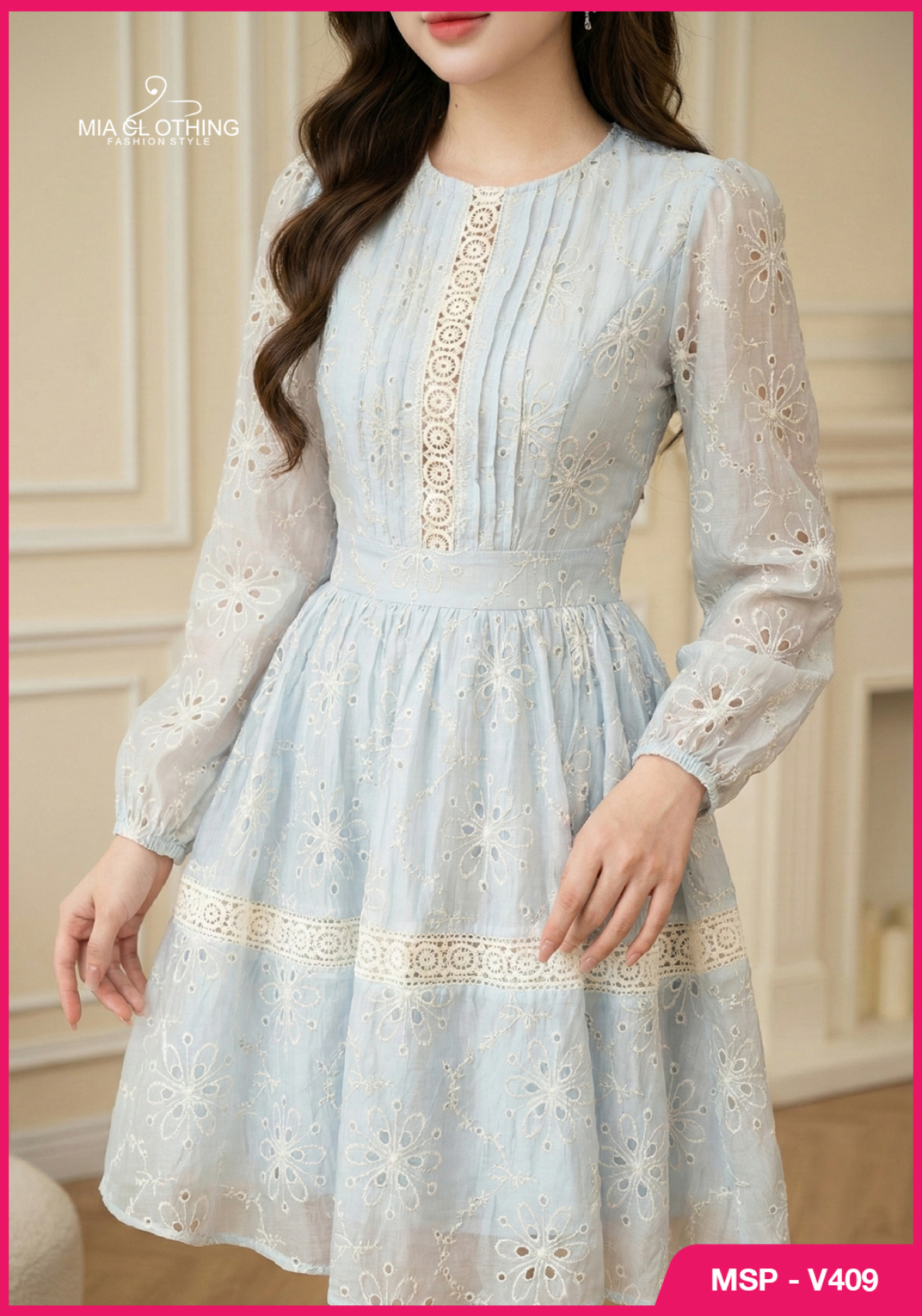 Váy boil thêu phối ren thiết kế tiểu thư thanh lịch và sang trọng 4