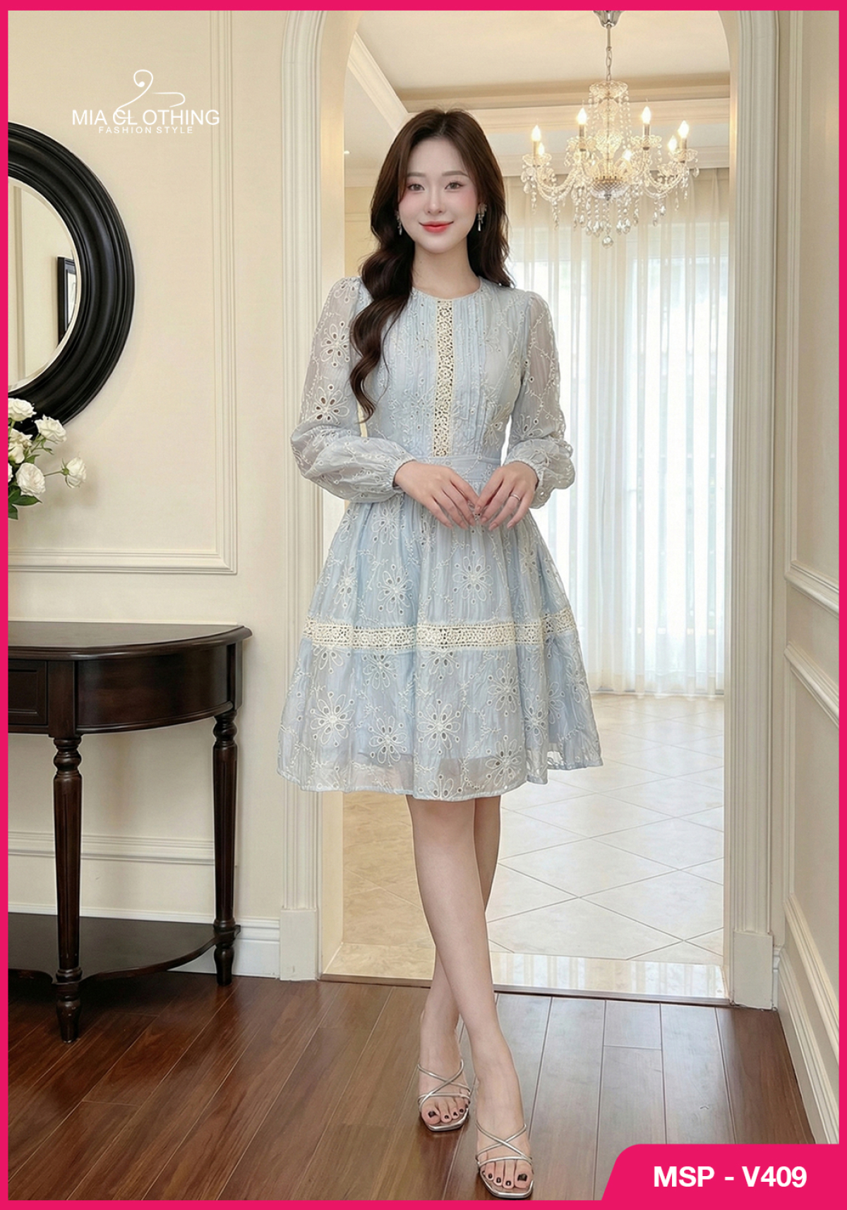 Váy boil thêu phối ren thiết kế tiểu thư thanh lịch và sang trọng 5