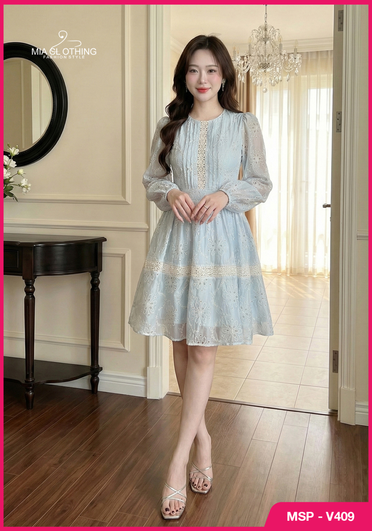 Váy boil thêu phối ren thiết kế tiểu thư thanh lịch và sang trọng 6