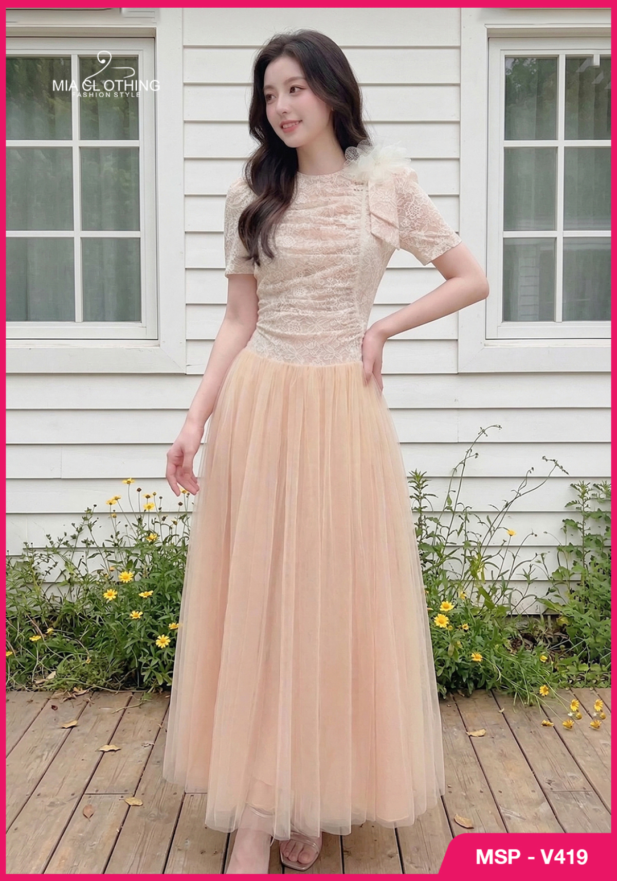 Váy ren phối lưới hoa cài thiết kế tiểu thư thanh lịch và sang trọng 6