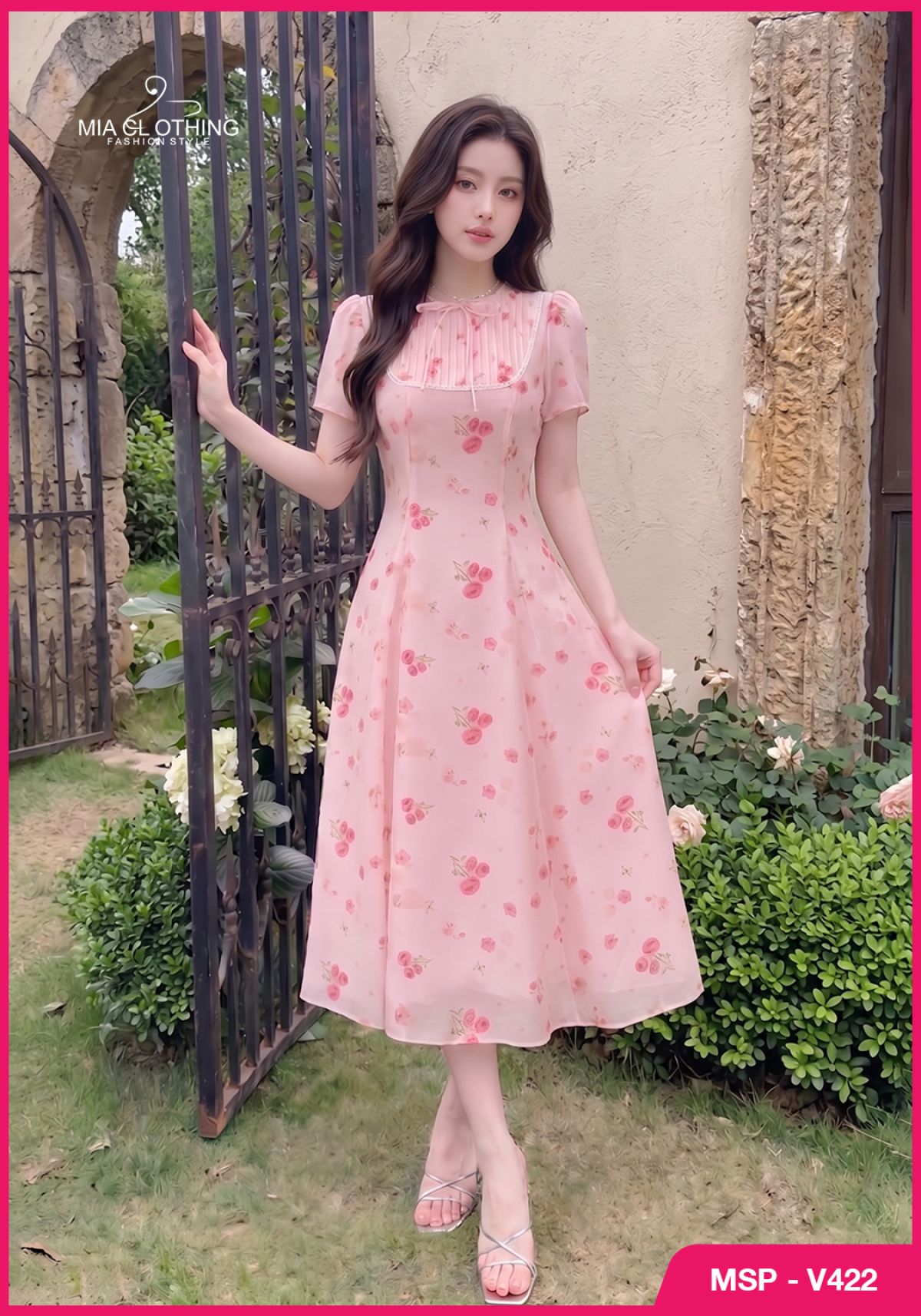Váy tằm hoa xếp ly thiết kế tiểu thư nhẹ nhàng thanh lịch 4